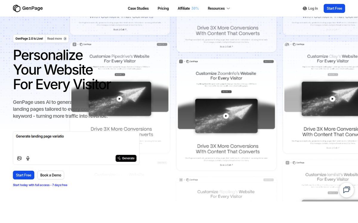 Genpages.ai homepage